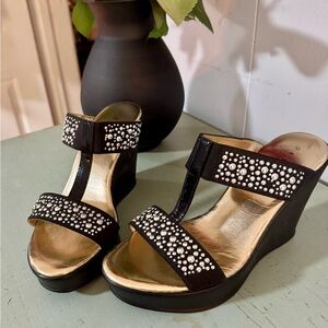 Pesaro Black and Gold Studded Wedges